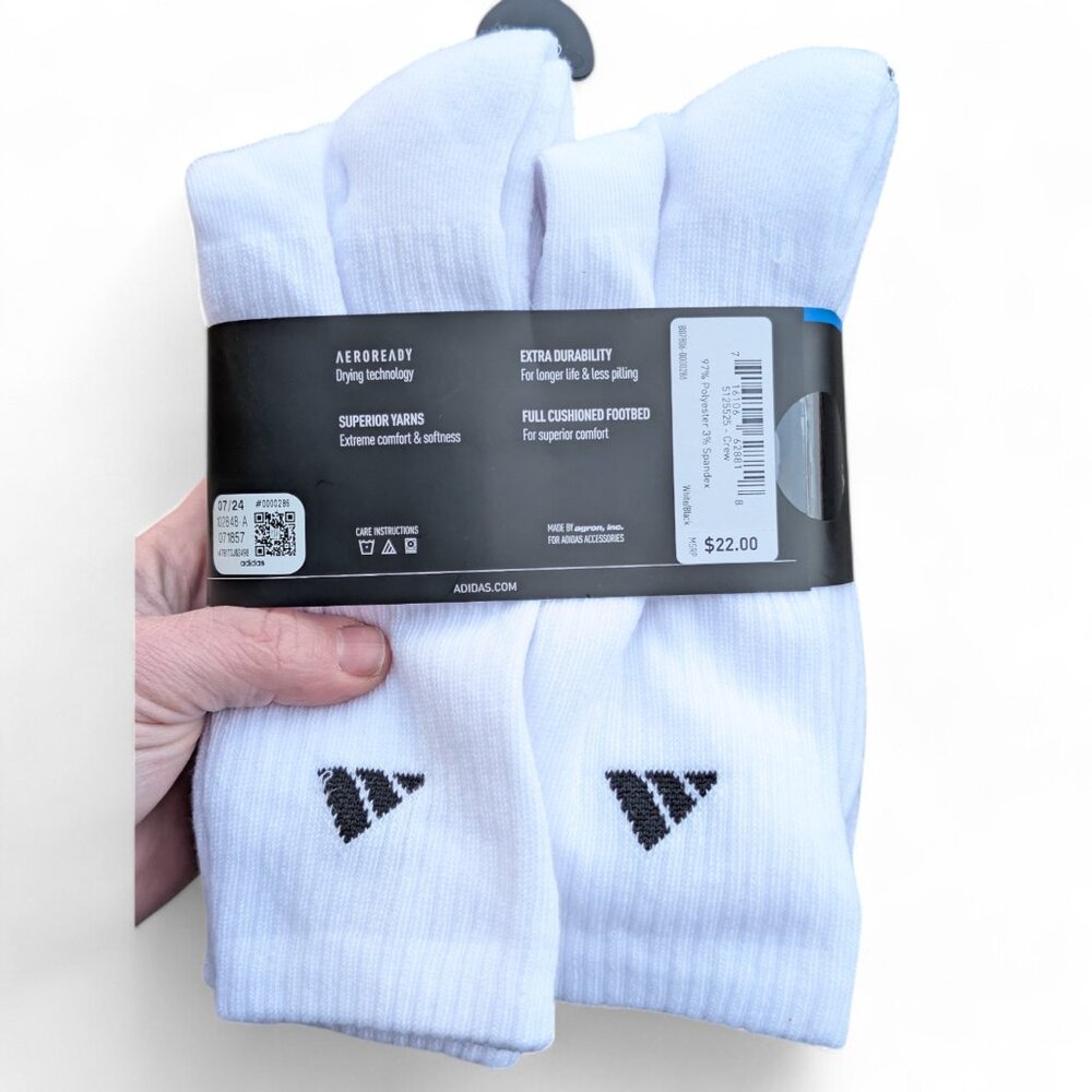 Adidas Aeroready Cushioned Compression Socks 6 Pair Men’s Size 6-12 White NWT